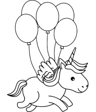 Unicorn and five baloon to color for kids