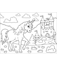 Unicorn and palace to color for kids