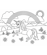 Unicorn and forest to color for kids