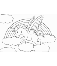Fly unicorn in the cloudy to color for kids