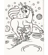 Unicorn running in the moon to color for kids
