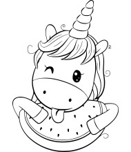 Cute Unicorn eat melon to color for kids